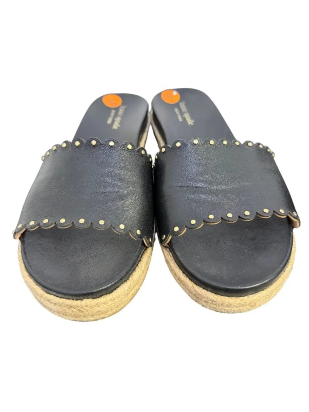 Kate Spade Black Leather Scalloped Espadrille Slide Sandals Size 8.5